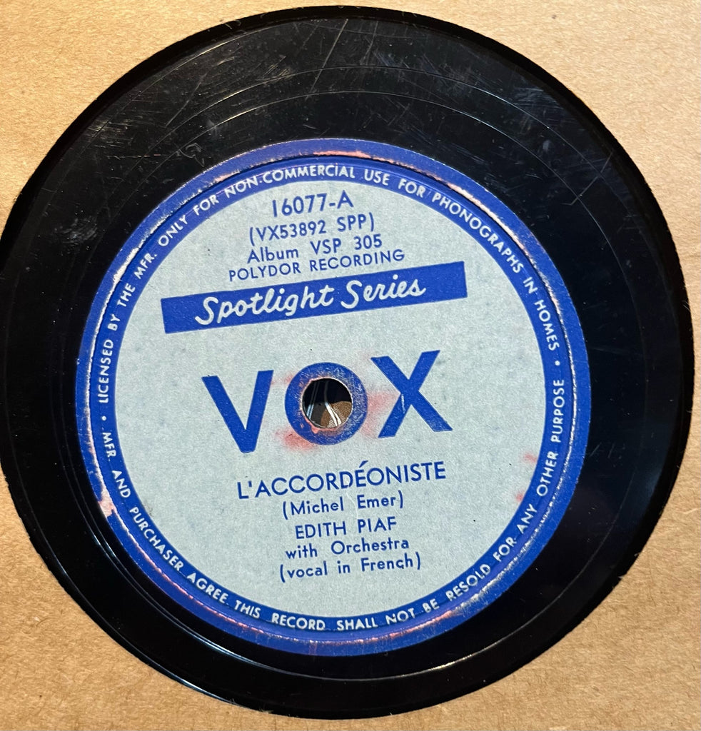 Edith Piaf - L'Accordeoniste b/w De L'autre Cote De La Rue