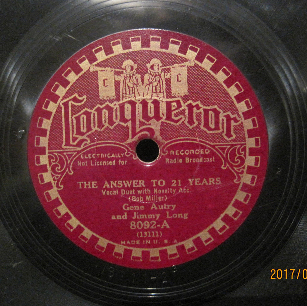 Gene Autry & Jimmy Long - The Answer To 21 Years b/w Louisiana Moon