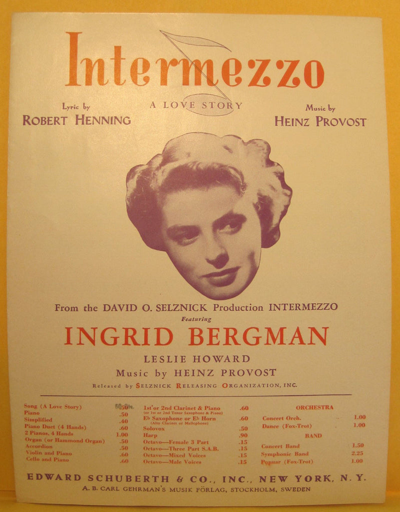 Intermezzo - 1940 Sheet Music - Ingrid Bergman