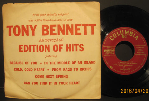 Tony Bennett - Coca-Cola Autographed Edition of Hits Columbia EP w. PS