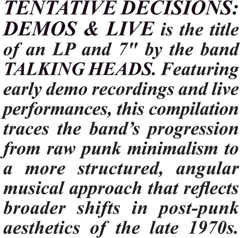 Talking Heads - Tentative Decisions - Special LP release for BF25 w/ bonus 7"