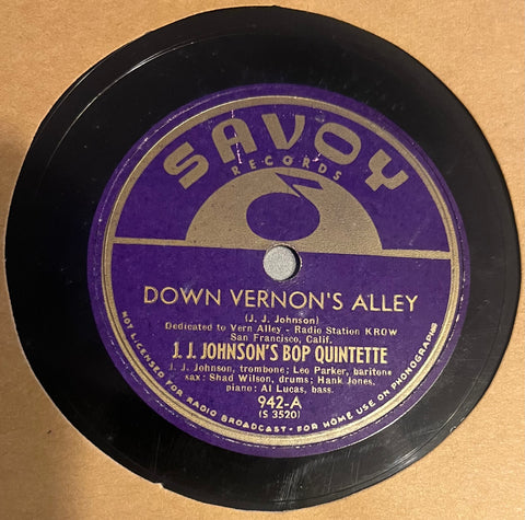 J. J. Johnson's Bop Quintette - Down in Vernon's Alley b/w Boneology