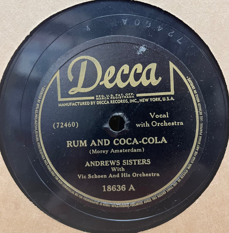 Andrews Sisters - Rum and Coca-Cola b/w One Meatball