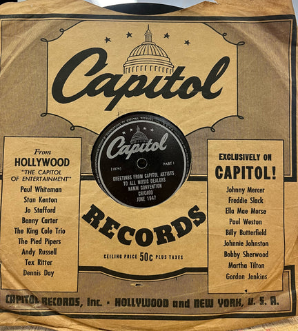 Greetings from Capitol Artists To All Music Dealers - NAMM Convention Chicago 1947