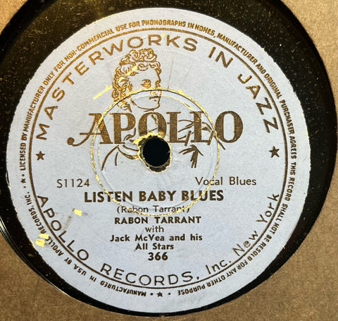 Rabon Tarrant w/ Jack McVea & His All Stars - Listen Baby Blues b/w We're Together Again