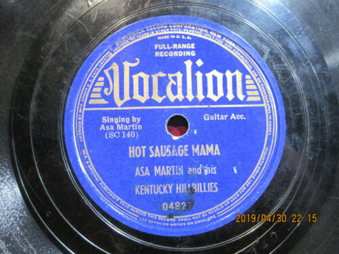 Asa Martin and His Kentucky Hillbillies - Hot Sausage Mama b/w Knock-kneed Susie Jane