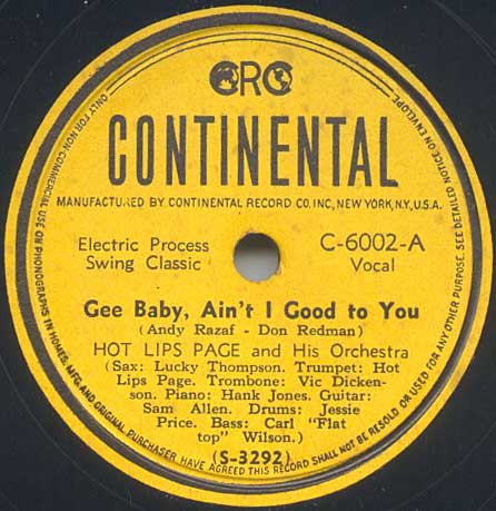 Hot Lips Page - Gee Baby, Ain't I Good To You b/w The Lady in Bed