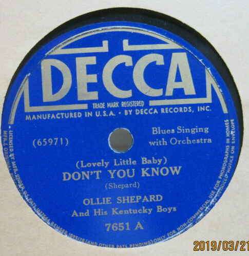 Ollie Shepard and His Kentucky Boys - Don't You Know b/w Li'l Liza Jane