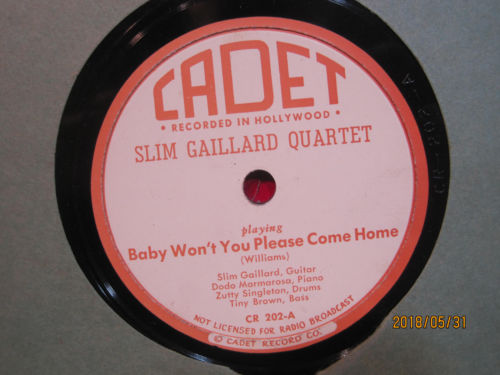Slim Gaillard Quartet - Baby Won't You Please Come Home b/w The Hop
