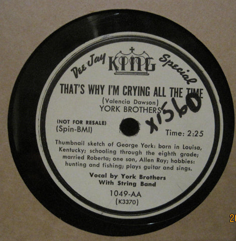 York Brothers - My Carolina Gal b/w That's Why I'm Crying All The Time