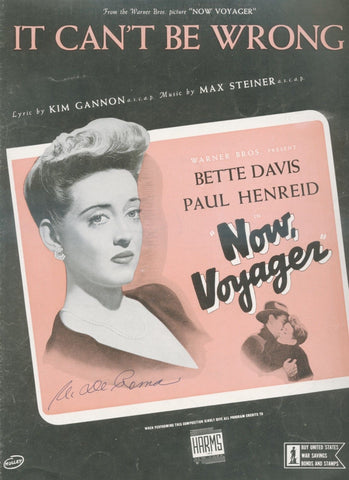 Bette Davis from Now, Voyager - 1942 SHEET MUSIC - great cover art!